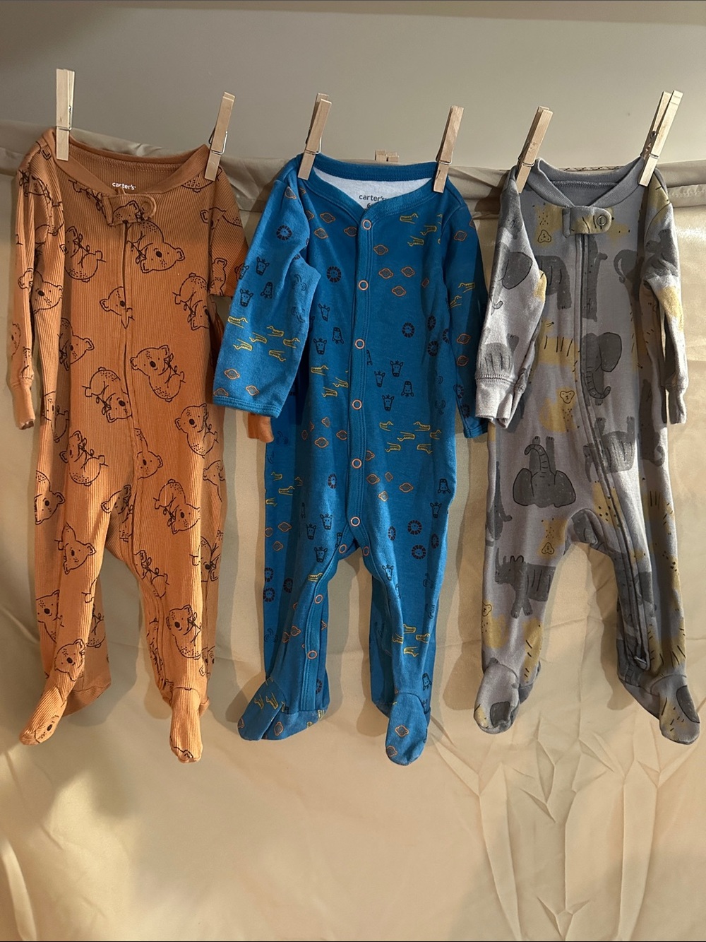 3 Carter's sleepers 6 months two zip one button down